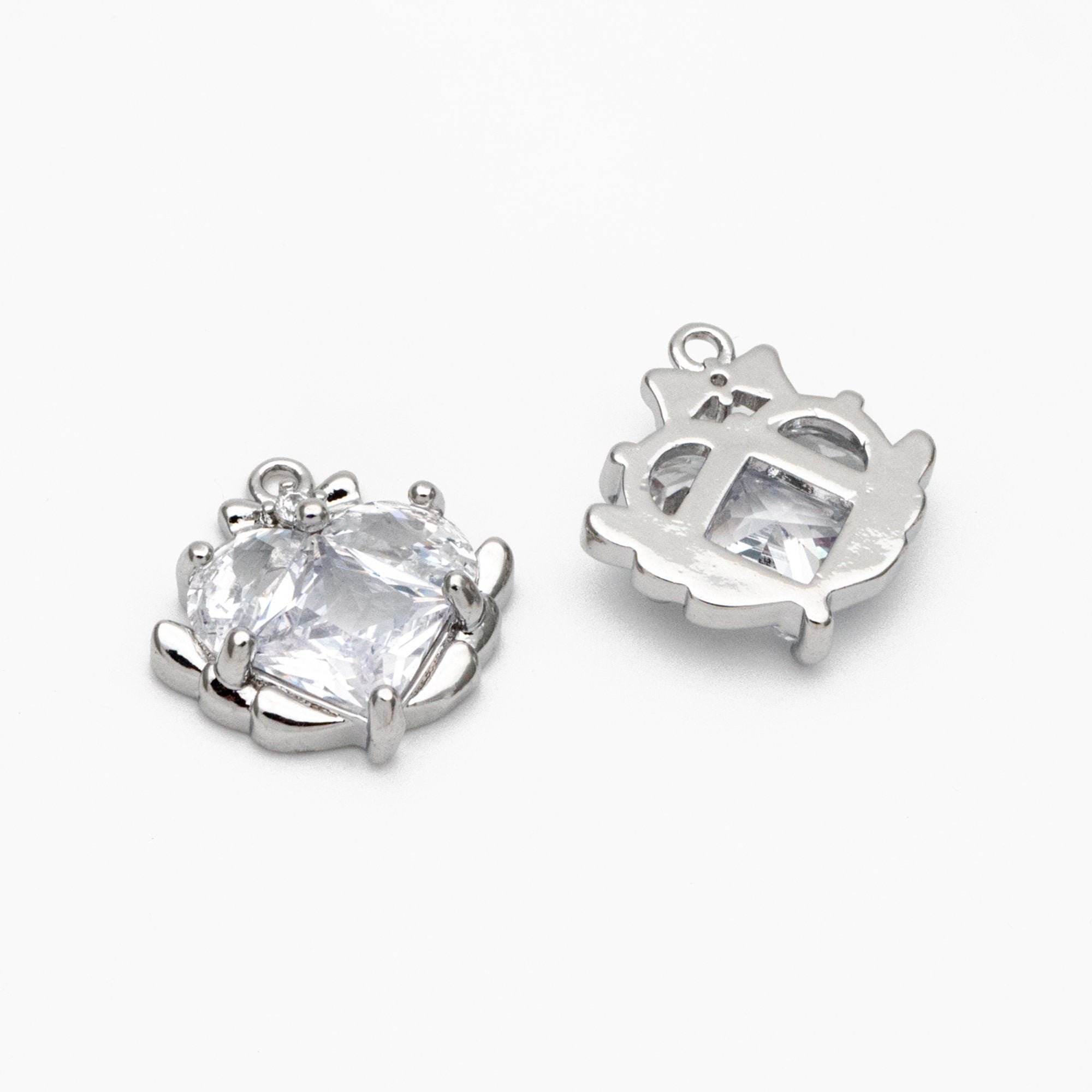 4pcs CZ Pave Gold/ Silver Heart Charms 14mm, 18K Real Gold/ Rhodium plated Brass, Dainty Earring Pendants (GB-2782-N)